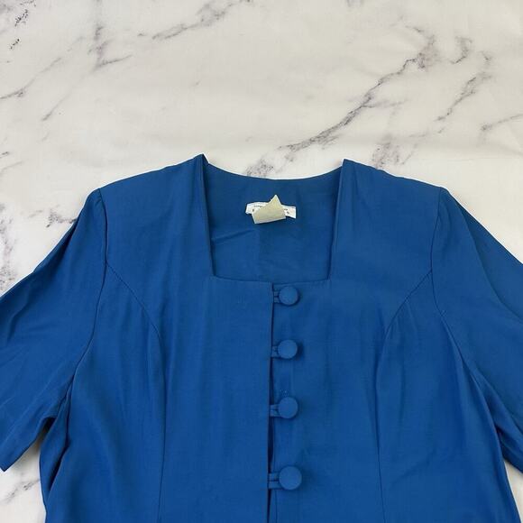 Express Womens Vintage 90s Button Front Dress Size 9 Bright Blue Square Neck - Picture 2 of 9